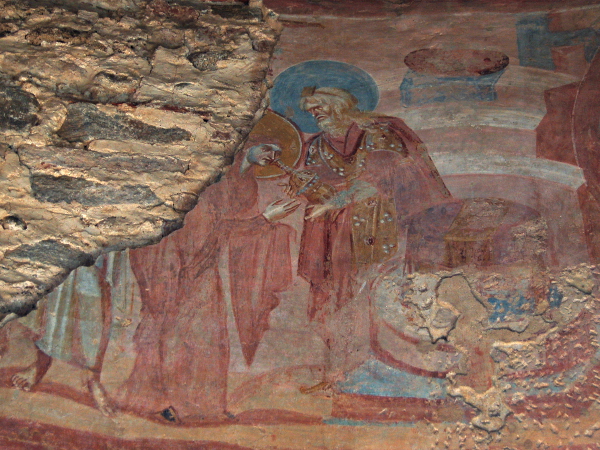 [Scena della prova dell'acqua amara negli affreschi della chiesa di
Santa Maria Foris Portas a Castelseprio]