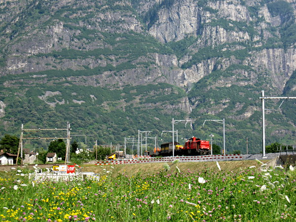 [Locomotiva diesel SBB Am 843.006 impiegata nei lavori della
variante di Pollegio]