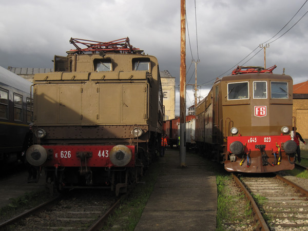 [Locomotive elettriche  storiche FS E626.443 ed  E645.023 davanti alla
Squadra Rialzo di Milano Centrale.  Milano, 23 marzo 2014.]