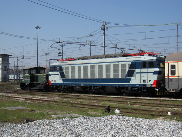 [Locomotiva   elettrica  FS   E632.030  "Tigre"   in  livrea
originale esposta  sui binari  del Parco  Centrale.  Milano,  24 marzo
2019.]