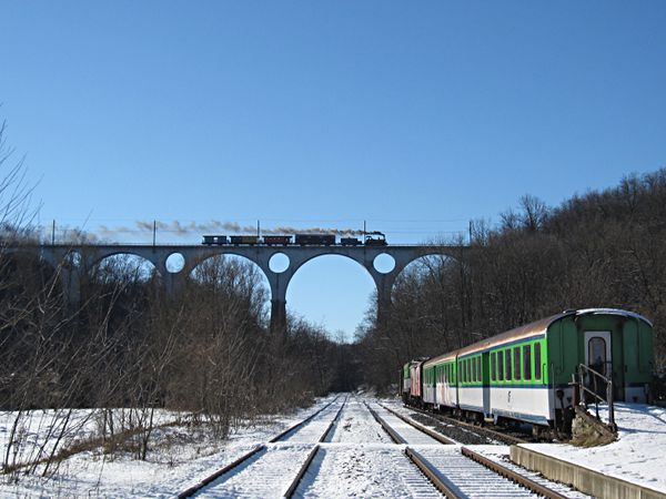 [Locomotiva a vapore a due assi FNM 200-05 con treno storico delle
Ferrovie Nord Milano in transito sul viadotto di Malnate il 18
Dicembre 2010.  In composizione il carro botte X.0003 tre vetture
storiche CD.601, AB.011 e X.0072.  In primo piano la stazione di
Malnate Olona della Ferrovia della Valmorea.]